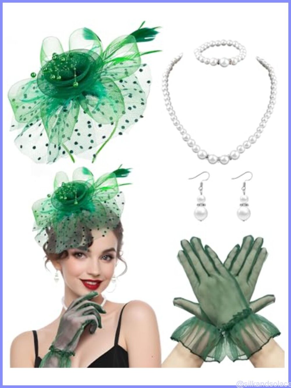 5Pc Fascinators Hat Set Mesh Organza Lace Tea Party Veil Headband Gloves